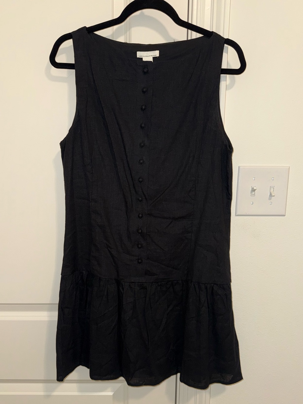 Sleeveless Black Button-Front Drop-Waist Dress